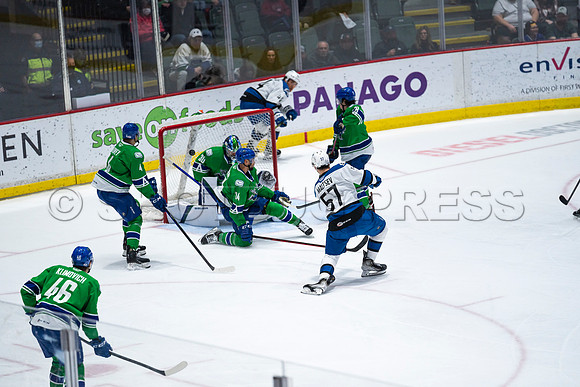 Sun, March 13, 2022 Abbotsford Canucks take Colorado Eagles 5–4 in OT at Abbotsford Event Centre in Abbotsford, BC