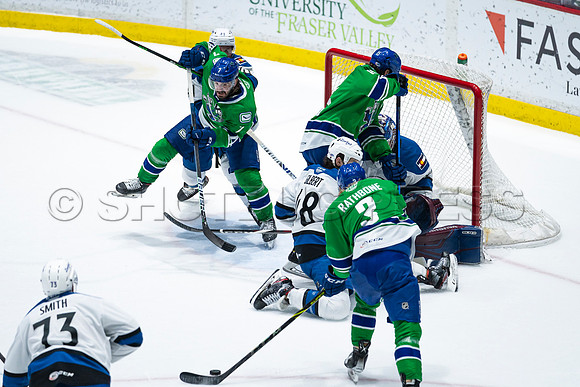 Sun, March 13, 2022 Abbotsford Canucks take Colorado Eagles 5–4 in OT at Abbotsford Event Centre in Abbotsford, BC