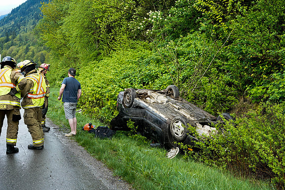 Car rollover Sunday, April 25, 2021 on Trans Canada leaves 27 year old male shaken up and thankful to be alive.