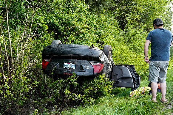Car rollover Sunday, April 25, 2021 on Trans Canada leaves 27 year old male shaken up and thankkful to be alive.