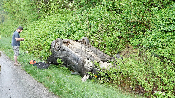 Car rollover Sunday, April 25, 2021 on Trans Canada leaves 27 year old male shaken up and thankful to be alive.