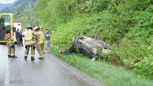 Car rollover Sunday, April 25, 2021 on Trans Canada leaves 27 year old male shaken up and thankful to be alive.
