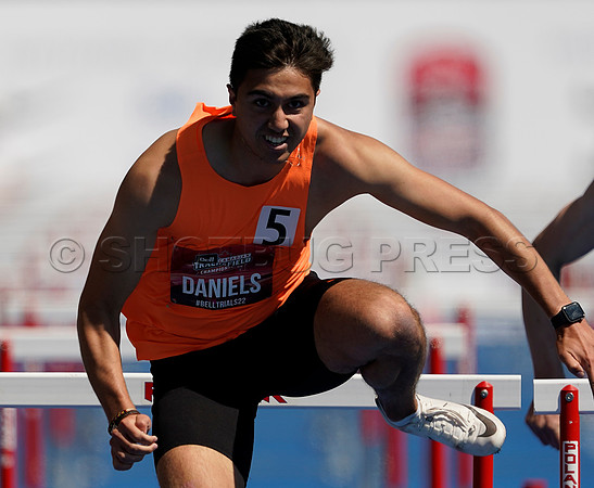 Joey Daniels of Berlin Athletics wins the Senior Men's 110 Metre Hurdle with a time of 13.96 at the Canadian Track and Field Championships in Langley, BC Canada, 26 Jun 2022