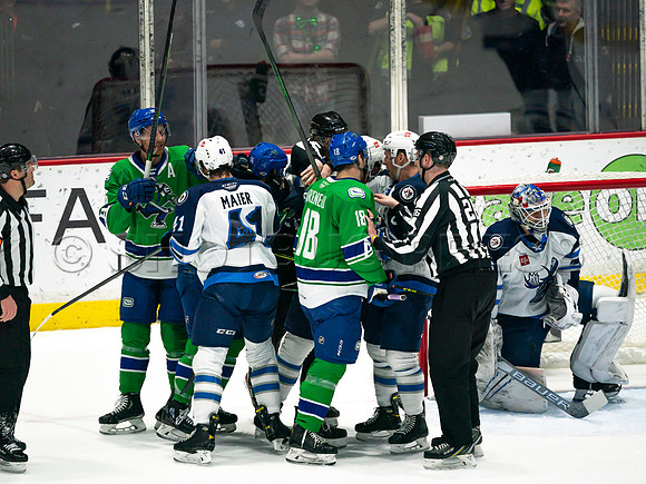 Wed, March 16, 2022 Abbotsford Canucks make an epic comeback to take a 5-4 win in OT against the Manitoba Moose in Abbotsford, BC