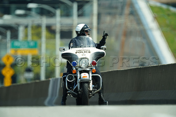 Extinction Rebellion blocks Granville Street Bridge in Vancouver, May 2, 2021