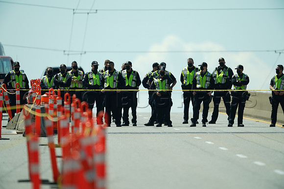 Extinction Rebellion blocks Granville Street Bridge in Vancouver, May 2, 2021