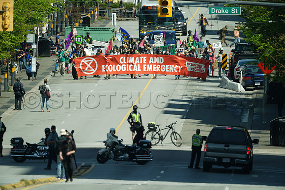 Extinction Rebellion blocks Granville Street Bridge in Vancouver, May 2, 2021