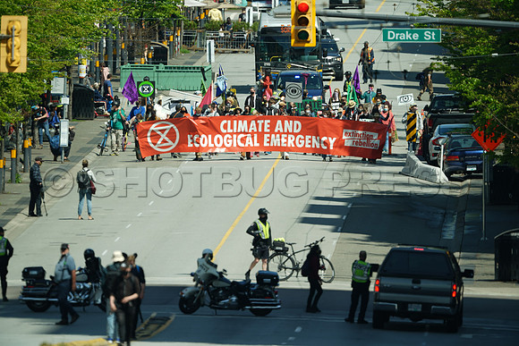 Extinction Rebellion blocks Granville Street Bridge in Vancouver, May 2, 2021