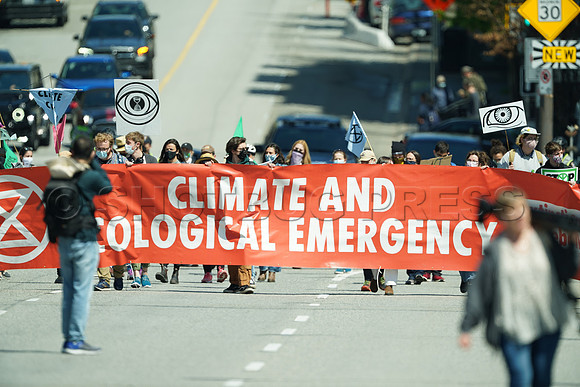Extinction Rebellion blocks Granville Street Bridge in Vancouver, May 2, 2021