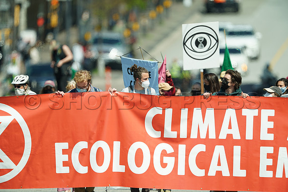 Extinction Rebellion blocks Granville Street Bridge in Vancouver, May 2, 2021