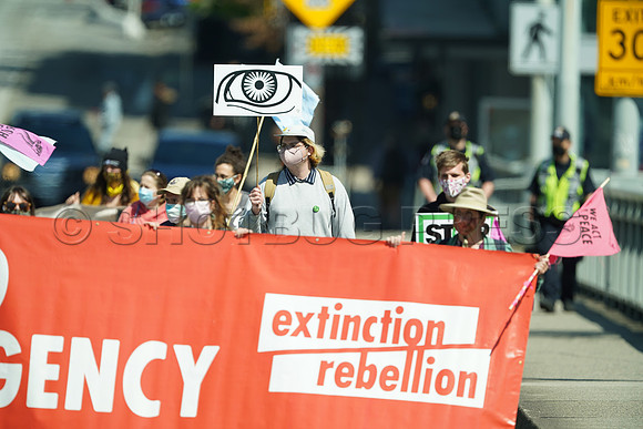 Extinction Rebellion blocks Granville Street Bridge in Vancouver, May 2, 2021