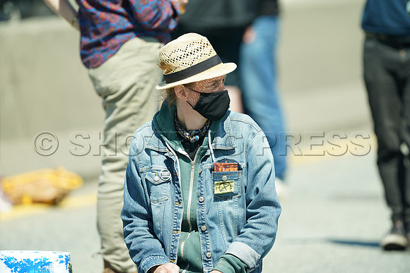 Extinction Rebellion blocks Granville Street Bridge in Vancouver, May 2, 2021