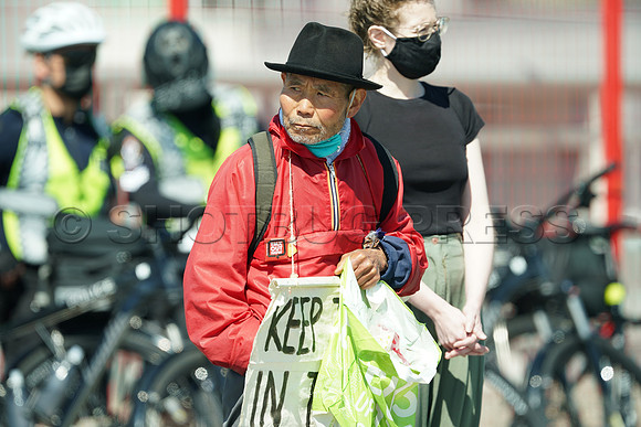 Extinction Rebellion blocks Granville Street Bridge in Vancouver, May 2, 2021