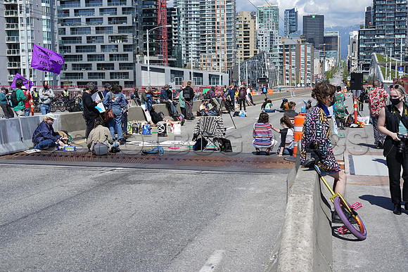 Extinction Rebellion blocks Granville Street Bridge in Vancouver, May 2, 2021