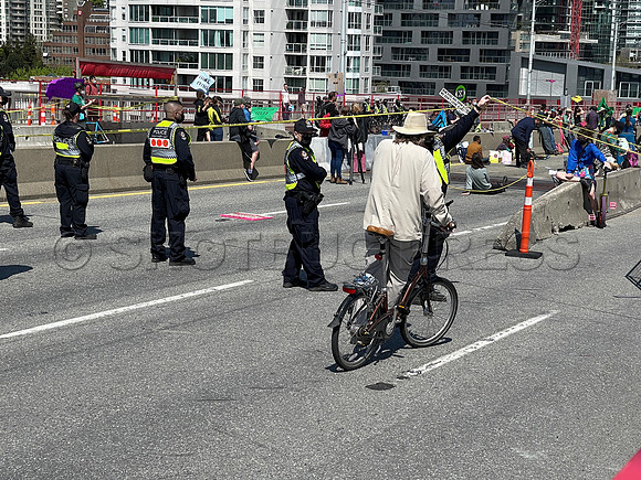 Extinction Rebellion blocks Granville Street Bridge in Vancouver, May 2, 2021