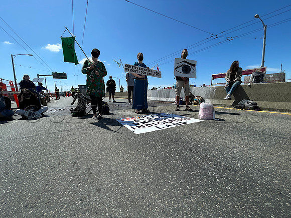 Extinction Rebellion blocks Granville Street Bridge in Vancouver, May 2, 2021