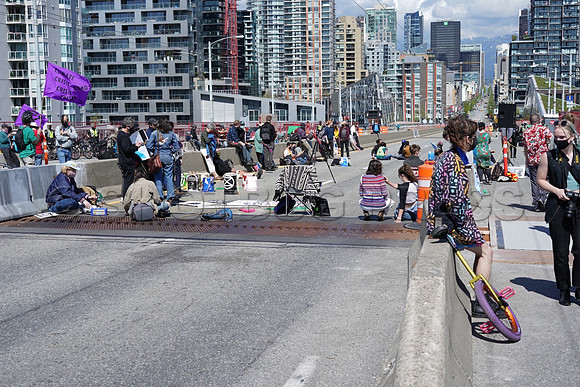 Extinction Rebellion blocks Granville Street Bridge in Vancouver, May 2, 2021