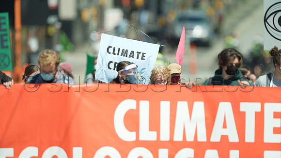 Extinction Rebellion blocks Granville Street Bridge in Vancouver, May 2, 2021