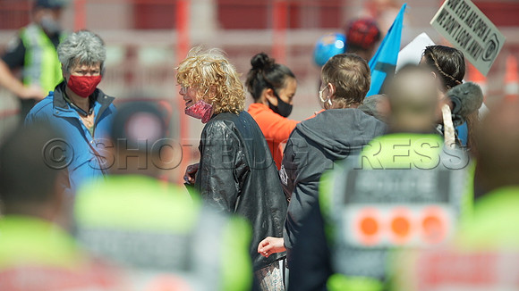 Extinction Rebellion blocks Granville Street Bridge in Vancouver, May 2, 2021