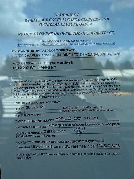 Canadian Tire Langley forced to close doors due to Covid 19 outbreak.
