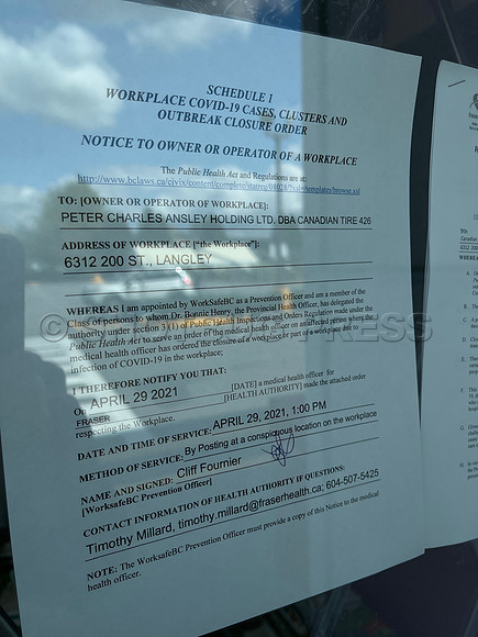 Canadian Tire Langley forced to close doors due to Covid 19 outbreak.