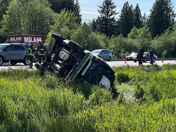May 11, 2021 Rollover crash HWY #1 Eastbound just past 176 Street