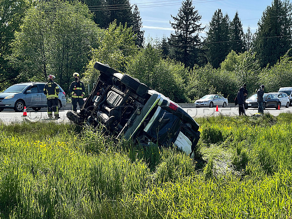 May 11, 2021 Rollover crash HWY #1 Eastbound just past 176 Street