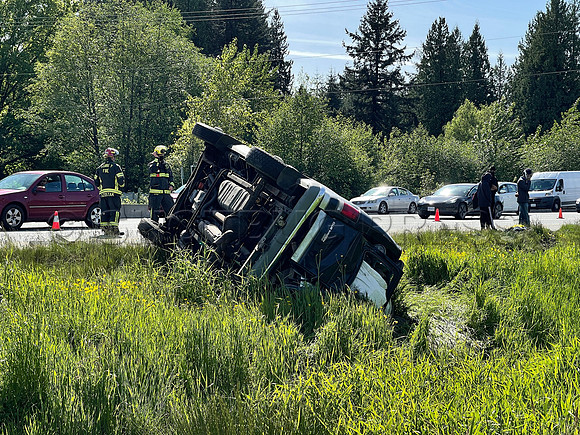 May 11, 2021 Rollover crash HWY #1 Eastbound just past 176 Street