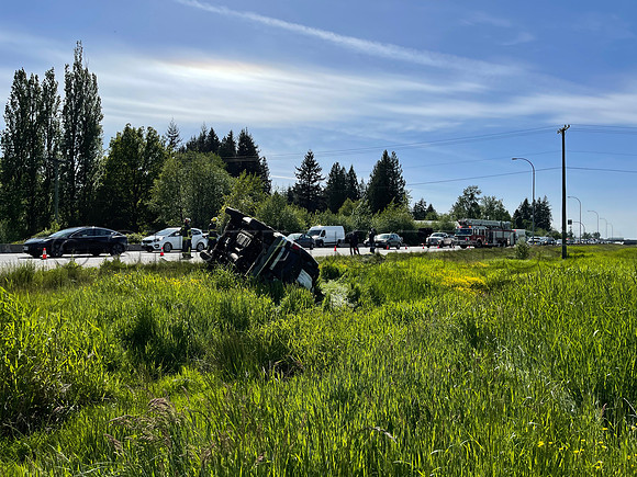 May 11, 2021 Rollover crash HWY #1 Eastbound just past 176 Street
