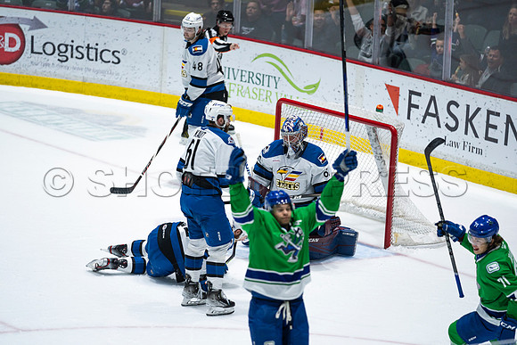Sun, March 13, 2022 Abbotsford Canucks take Colorado Eagles 5–4 in OT at Abbotsford Event Centre in Abbotsford, BC