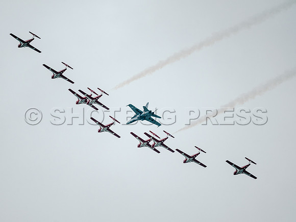 Canadian Snowbirds with RCAF CF18 Escort fly over the Greater Vancouver Hospitals July 16, 2021 to pay tribute to essential workers everywhere.