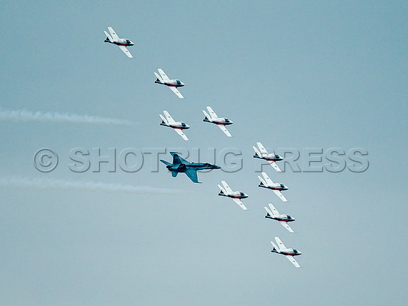 Canadian Snowbirds with RCAF CF18 Escort fly over the Greater Vancouver Hospitals July 16, 2021 to pay tribute to essential workers everywhere.