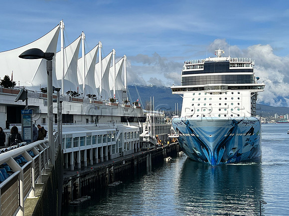 April 21, 2022 NCL Norwegian Bliss-Wyland docks Canada Place, Vancouver, BC.