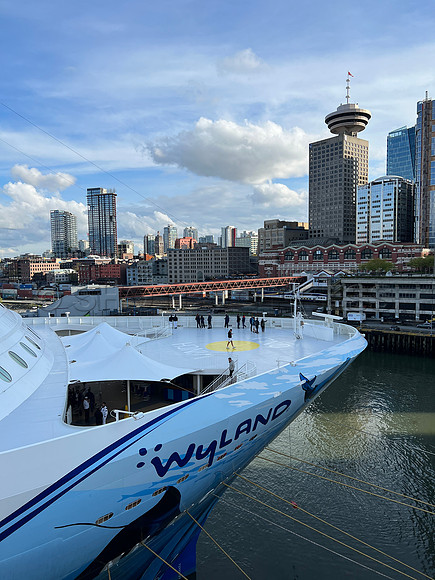 April 21, 2022 NCL Norwegian Bliss-Wyland docks Canada Place, Vancouver, BC.