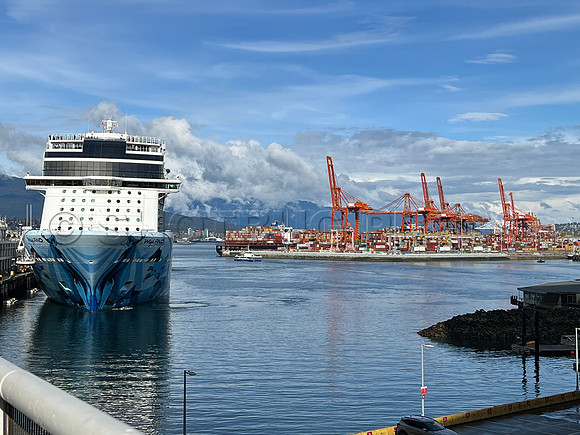 April 21, 2022 NCL Norwegian Bliss-Wyland docks Canada Place, Vancouver, BC.