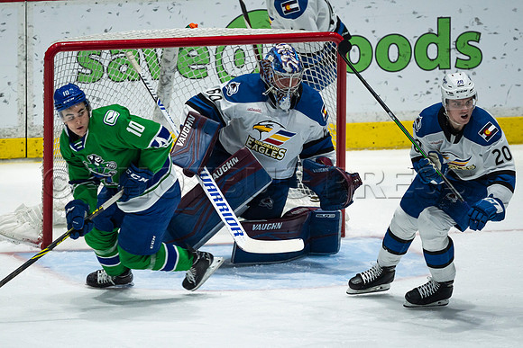 Sun, March 13, 2022 Abbotsford Canucks take Colorado Eagles 5–4 in OT at Abbotsford Event Centre in Abbotsford, BC