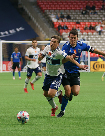 Whitecaps FC, Brian White #24 scores hat trick to shutout San Jose earthquakes 3-0 in Vancouver, Saturday, October 2, 2021. Vancouver is currently in 8th place in the MLS standings.