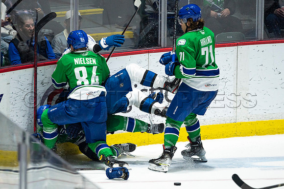 Sun, March 13, 2022 Abbotsford Canucks take Colorado Eagles 5–4 in OT at Abbotsford Event Centre in Abbotsford, BC