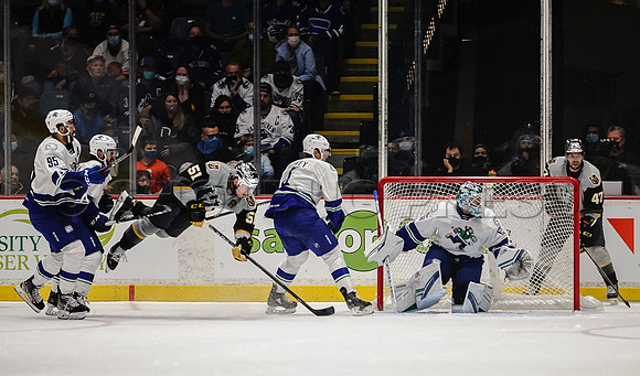 Abbotsford Canucks take a 3-2 seasons opener win in overtime over Henderson Silver Knights in Abbotsford, Friday, October 23, 2021