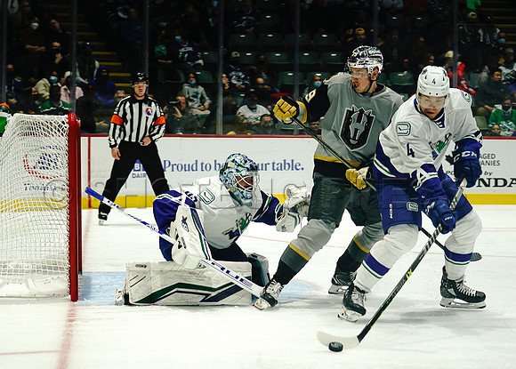 Abbotsford Canucks take a 3-2 seasons opener win in overtime over Henderson Silver Knights in Abbotsford, Friday, October 23, 2021