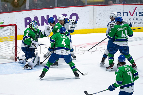 Sun, March 13, 2022 Abbotsford Canucks take Colorado Eagles 5–4 in OT at Abbotsford Event Centre in Abbotsford, BC
