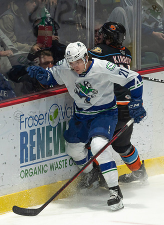 Abbotsford Canucks defeat San Diego Gulls 4-2 on Sunday, Jan 23, 2022 at Abbotsford Centre.