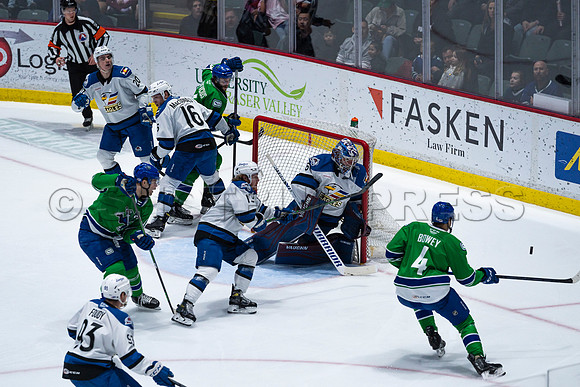 Sun, March 13, 2022 Abbotsford Canucks take Colorado Eagles 5–4 in OT at Abbotsford Event Centre in Abbotsford, BC