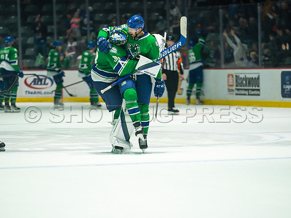 Wed, March 16, 2022 Abbotsford Canucks make an epic comeback to take a 5-4 win in OT against the Manitoba Moose in Abbotsford, BC