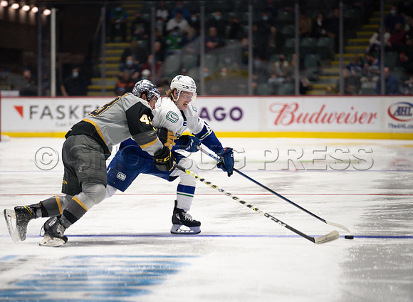 Abbotsford Canucks take a 2-0 win over Henderson Silver Knights in Abbotsford, Sunday, October 24, 2021.