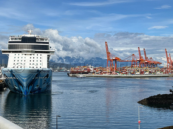 April 21, 2022 NCL Norwegian Bliss-Wyland docks Canada Place, Vancouver, BC.