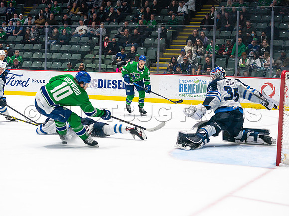 Wed, March 16, 2022 Abbotsford Canucks make an epic comeback to take a 5-4 win in OT against the Manitoba Moose in Abbotsford, BC