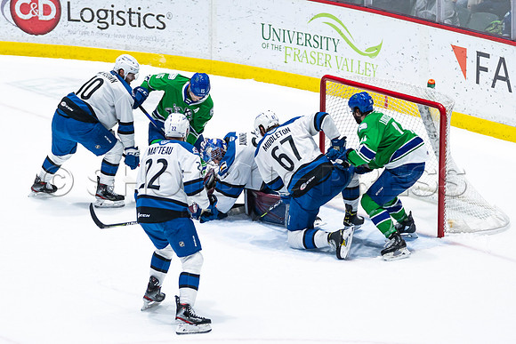 Sun, March 13, 2022 Abbotsford Canucks take Colorado Eagles 5–4 in OT at Abbotsford Event Centre in Abbotsford, BC