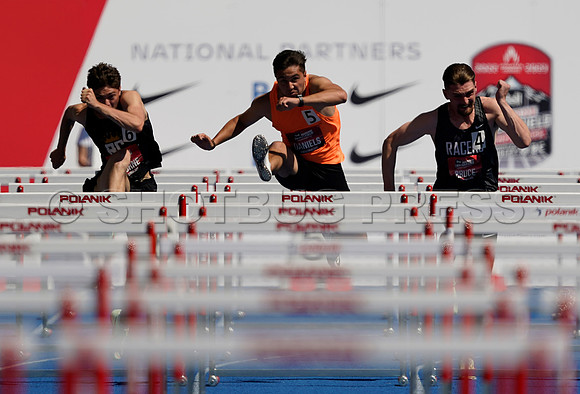 Joey Daniels of Berlin Athletics wins the Senior Men's 110 Metre Hurdle with a time of 13.96 at the Canadian Track and Field Championships in Langley, BC Canada, 26 Jun 2022