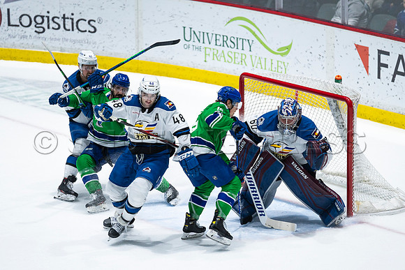 Sun, March 13, 2022 Abbotsford Canucks take Colorado Eagles 5–4 in OT at Abbotsford Event Centre in Abbotsford, BC